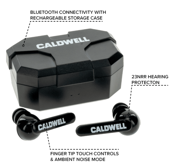 Caldwell E-Max Shadows Electronic Ear Plugs with Bluetooth and rechargeable storage case